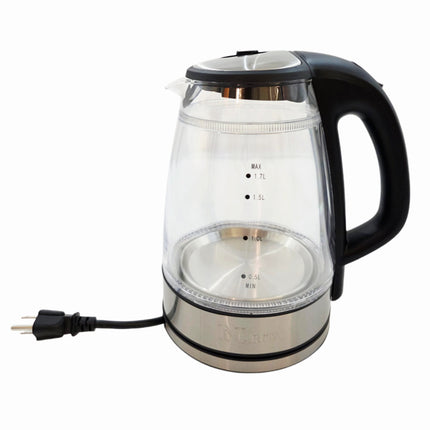 Narita Double Wall Glass Electric Kettle with Blue LED (1.7L) – Cordless Electric Kettle with 360° Rotating Power Base - Stainless Trim