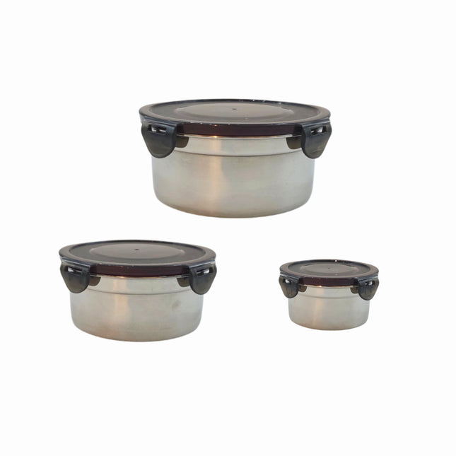 Home Art Stainless Steel Airtight Food Storage Containers (3 Sizes) – 4-Lock Leakproof Lid – Silicone Seal – Compact Kitchen Storage Bowls