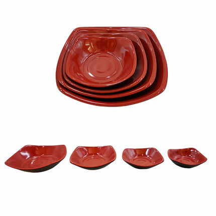 Red & Black Square Melamine Plates (4 Sizes) - Rounded Edge Sauce & Serving Dishes