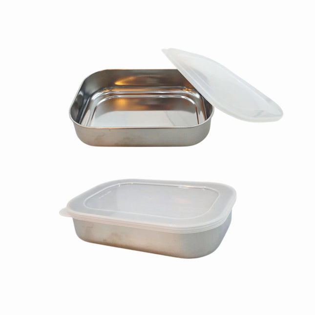 Japanese Lightweight Stainless Steel Food Storage Container with Lid (6" x 4" x 1.4") – Made in Japan