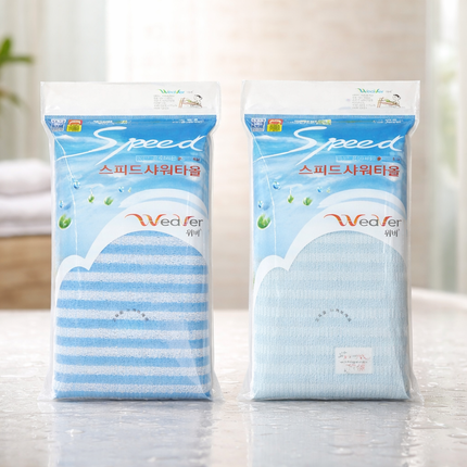 Weaver Speed Korean Shower Towels (2-Pack) – Made in Korea – Exfoliating Bath Scrub Wash Cloths (*Color may vary)