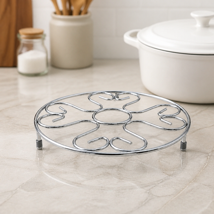 Stainless Steel Round Trivet with Non-Slip Feet – 8" Diameter - Hot Pat Mat