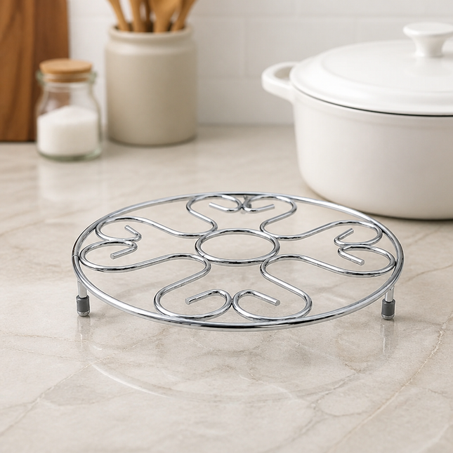 Stainless Steel Round Trivet with Non-Slip Feet – 8" Diameter - Hot Pat Mat