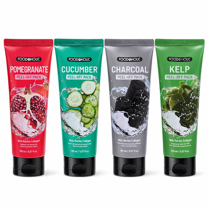 FOODAHOLIC Marine Collagen Peel-Off Face Mask – Korean Peel-Off Pack (Charcoal, Kelp, Cucumber, Pomegranate | 150 ml / 5.07 fl. oz.) - Made in Korea