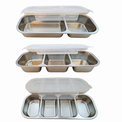 SUS304 Stainless Steel Divided Food Container with 4-Way Locking Lid (3 Options)