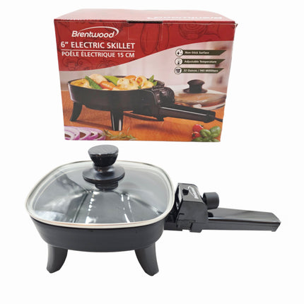 Brentwood Portable 6" Electric Skillet with Glass Lid – Compact Nonstick Cooking Pan