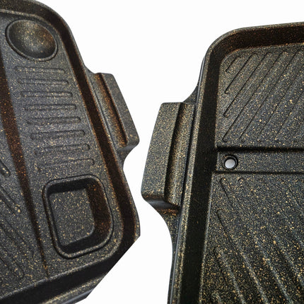 Queen Sense "Rexton" Jumbo Rectangular Korean BBQ Grill Pan with Side Wells 16.1 x 11.8 Inches - Made in Korea