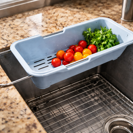 Home Art Expandable Sink Dish Stand & Drain Basket – 17.5" to 23.25" – 2 Colors (Blue or White)