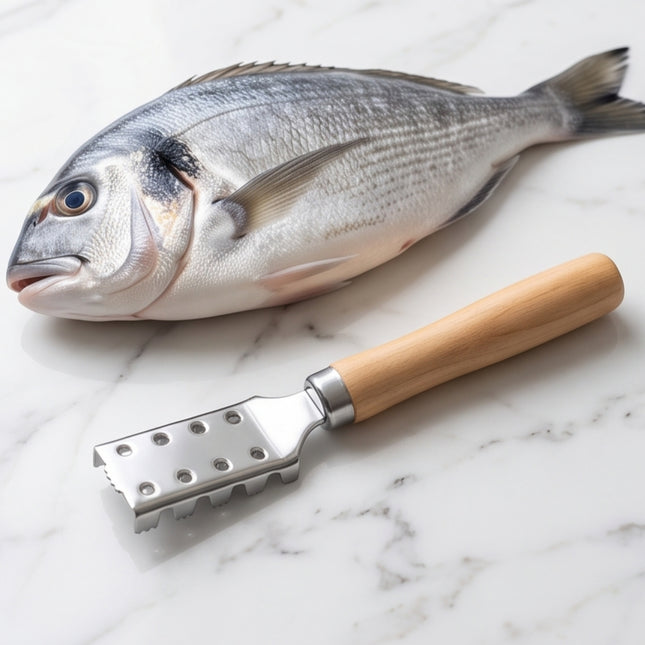 Japanese Fish Scaler with Wooden Handle – Chrome-Plated Fish Scale Remover