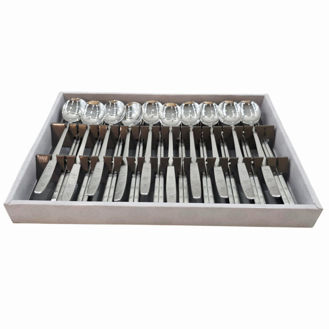 Kitsm Korean Stainless Steel Spoon & Chopsticks Set (10 Person Set) - Leaf Design Handle - Made in Korea