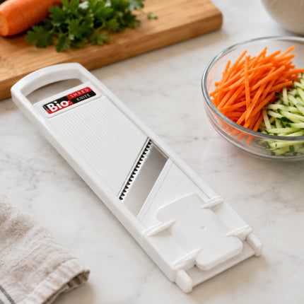 Bio Adjustable 3-Setting Vegetable Shredder & Julienne Slicer with Safety Holder - Made in Korea
