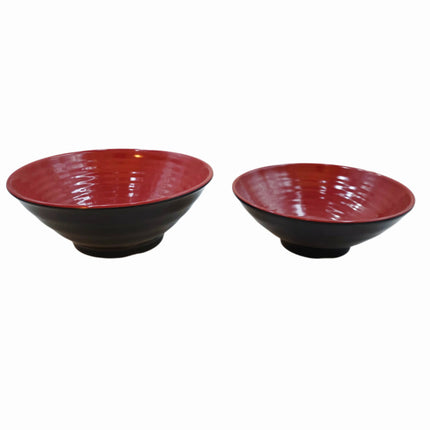 Japanese Style Red & Black Melamine Wide Textured Noodle / Ramen Bowl - 2 Sizes - Made in Taiwan