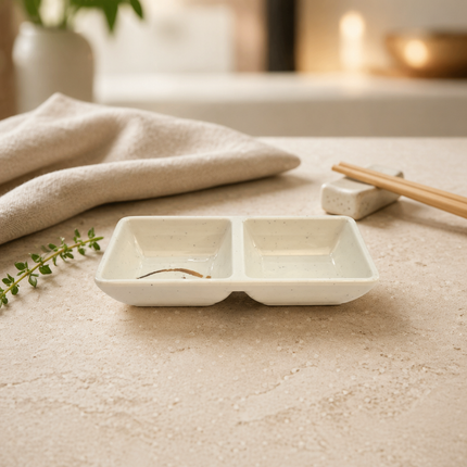 Traditional Eggplant Motif 2-Compartment Melamine Sauce Dish - 5.75" - Made in Taiwan