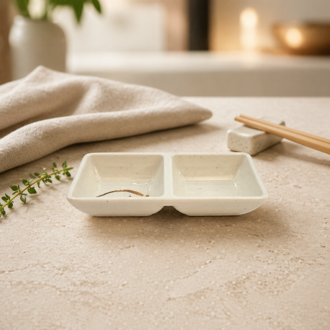 Traditional Eggplant Motif 2-Compartment Melamine Sauce Dish - 5.75" - Made in Taiwan