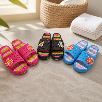 Korean Bathhouse Flower Slippers with Removable Cushioned Insoles – 3 Colors, 5 Sizes Available - EVA - Bath & Sauna Slides