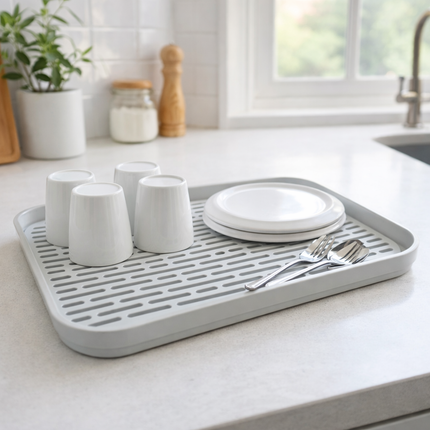 Mini Dish Drying Rack with Detachable Slotted Tray (13 x 9.8 in / 33 x 25 cm) - Compact Countertop Dish Drainer