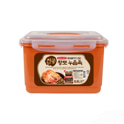 ROICHEN Premium Double Vacuum Seal Kimchi Storage Container 5.5L – Charcoal Filter Press Plate – 10.5" x 7.75" x 7" – Made in Korea