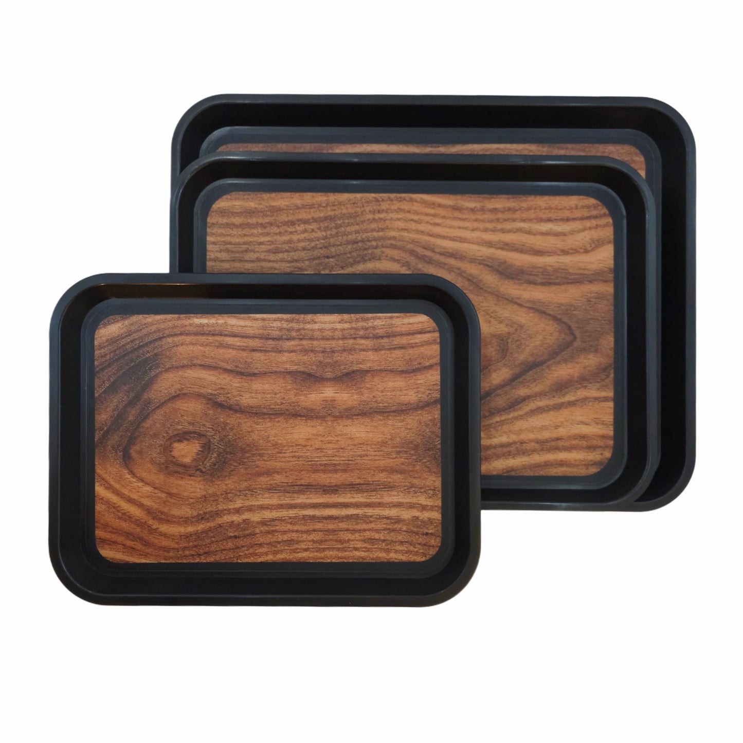 Durable Non-Slip Serving Trays (Large Sizes) - Wood Design - Grip Lined - 3 Sizes (Small, Medium, Large)