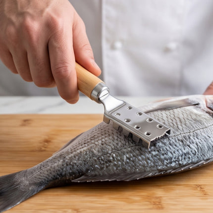 Japanese Fish Scaler with Wooden Handle – Chrome-Plated Fish Scale Remover