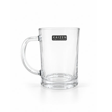 Kaizen 20 oz Heavy Glass Beer Mug with Large Handle - Sturdy Thick Glass Construction