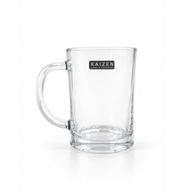 Kaizen 20 oz Heavy Glass Beer Mug with Large Handle - Sturdy Thick Glass Construction