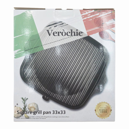 Verochic Square Korean Grill Pan 33 x 33cm (13" x 13") - Titanium MegaStone Coating - Made in Korea