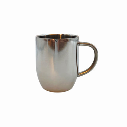 Double Walled Stainless Steel Cup with Handle (3.25 x 3.75 in / 8.3 x 9.5 cm) - Brushed and Polished Stainless Steel Mug