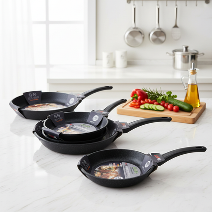 Mommycook 6-Layer Marble Coating Frying Pan with Heat-Resistant Handle (4 Sizes) - Made in Korea