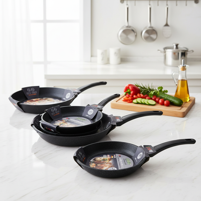 Mommycook 6-Layer Marble Coating Frying Pan with Heat-Resistant Handle (4 Sizes) - Made in Korea