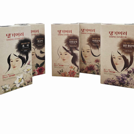 Daeng Gi Meo Ri Medicinal Herb Hair Color Cream Set (5 Colors) - Gray Hair Coverage Kit with Brush, Gloves & Accessories - Hair Dye Set - Made in Korea