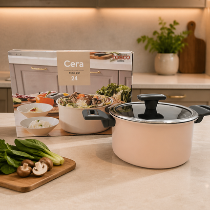 Tosco IH "Highborn" Premium Nonstick Ceramic 9.5" (24 cm) Stew Pot by Cera – Induction, Gas, Electric, Halogen & Hot Plate Ready – Made in Korea