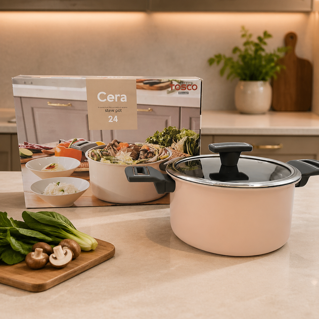 Tosco IH "Highborn" Premium Nonstick Ceramic 9.5" (24 cm) Stew Pot by Cera – Induction, Gas, Electric, Halogen & Hot Plate Ready – Made in Korea