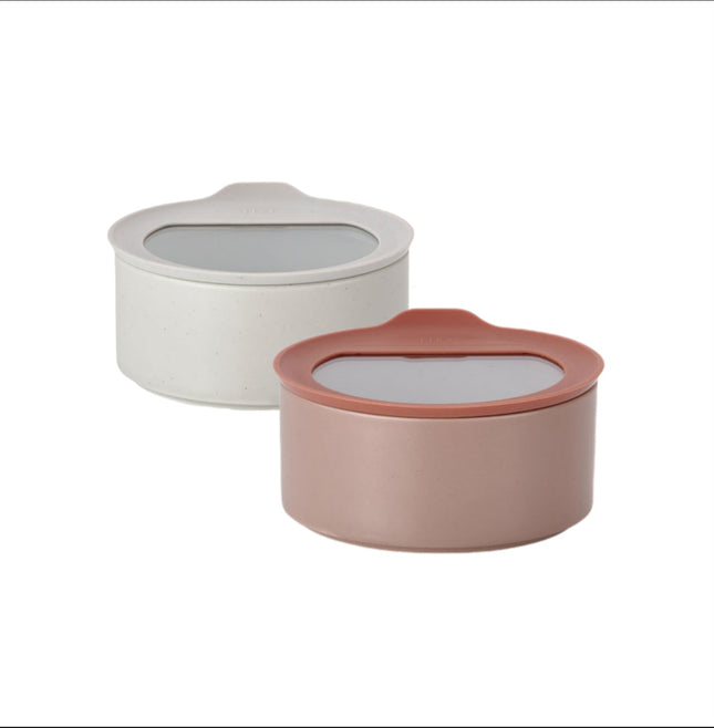 Neoflam Fika One 600ml (20oz) Ceramic Round Food Storage Container - Tempered Glass & Silicone Lid - Made in Thailand