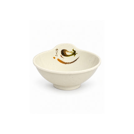 Traditional Eggplant Motif Melamine Round Sauce Dish with Raised Tab - 4.8 in - Made in Taiwan