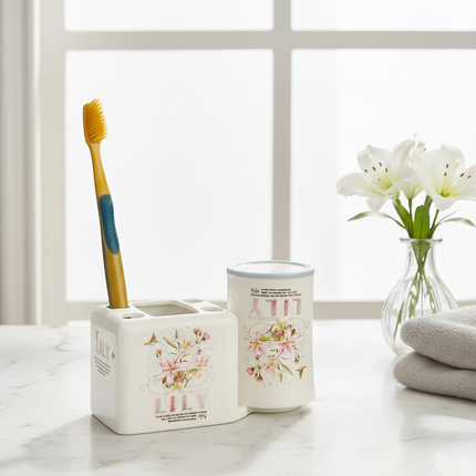 "Lily" Toothbrush/Toothpaste Holder W/ Gargling Cup
