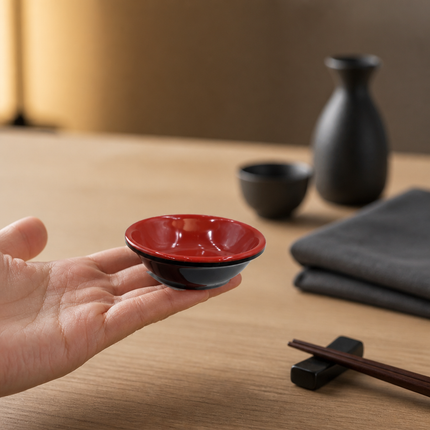 Red & Black Mini Melamine Condiment Dish – Ginger, Wasabi & Sauce Dish, 2.75"