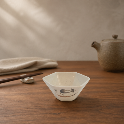 Traditional Eggplant Motif Hexagonal Melamine Sauce Bowl - 3.25" × 3.6" - Made in Taiwan