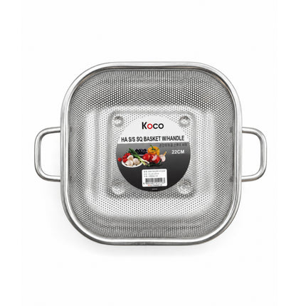 Stainless Steel Perforated Colander Strainer Basket with Handles - 2 Sizes (8.7" or 10.2") - Square Design