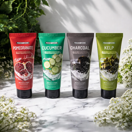 FOODAHOLIC Marine Collagen Peel-Off Face Mask – Korean Peel-Off Pack (Charcoal, Kelp, Cucumber, Pomegranate | 150 ml / 5.07 fl. oz.) - Made in Korea