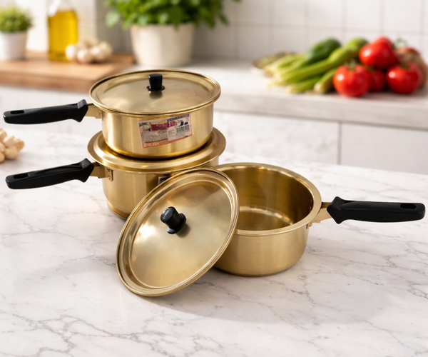 Dolphin Brand Gold Aluminum Korean Pots (One-Handle - 3 Sizes