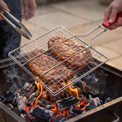 Koco Stainless Steel Locking Long BBQ Grill Basket with Wooden Handle – 2 Sizes (Small or Large)
