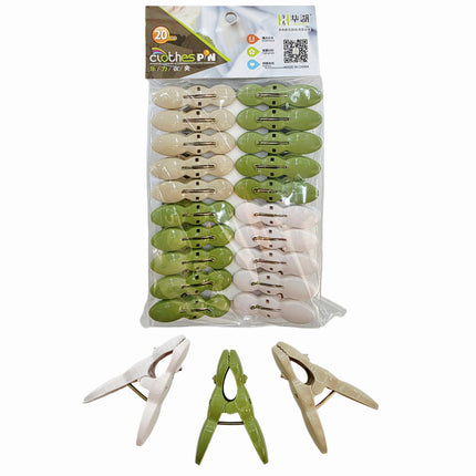 20-Piece Plastic Clothespin Set (2.2" Long) - Assorted Neutral Colors - Laundry Clips