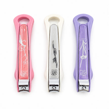 Triple Seven 777 Stainless Steel 4" Long Toenail Clippers with Clipping Catcher Case & Nail Filer - Large Nail Cutters - 3 Colors (Pink, White or Purple) - Made in Korea