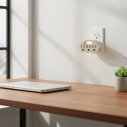 3-Outlet Grounded Plug Adapter W/ Built-In Night Light | Dusk-to-Dawn Sensor