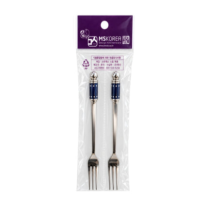 MSKOREA Stainless Steel Teaspoon / Dessert Fruit Fork Set with Navy Ceramic Handles - 2 Styles - Made in Korea