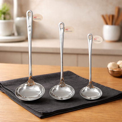 KC Premium Stainless Steel Soup Ladle – Round Serving Ladles – 3 Sizes (Small 7.5", Medium 11", or Large 14")