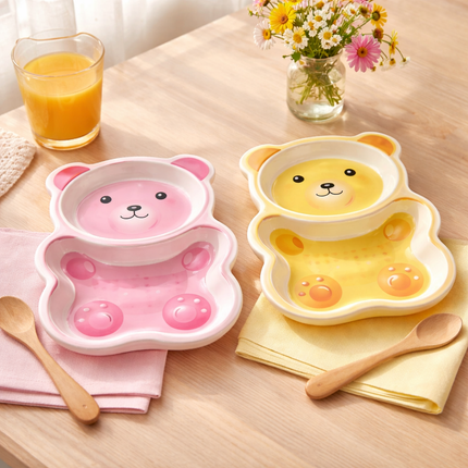 Cute Bear Kids Snack Tray (2-partition) - Melamine