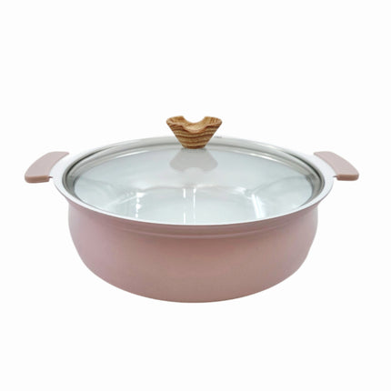 Coronto IH Ceramic Coated Tabletop Pot with Glass Lid — 24cm (9.4 in), Smoky Pink - Non-Stick, Induction Ready