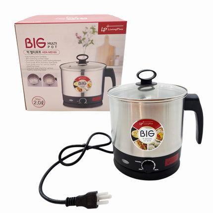 Living Plus BIG Stainless Steel Electric Multi Pot (2.0L) – Ramen Cooker with Detachable Power Base - Portable Multi Cooker