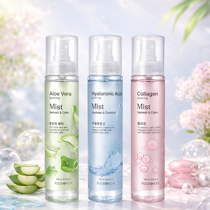 FOODAHOLIC Soothing Facial Mist Spray – Hydrating Korean Face Mist (Aloe, Collagen, Hyaluronic Acid | 120ml) - Made in Korea
